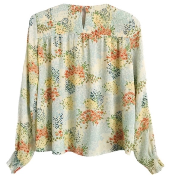 ZARA • Floral Peasant Blouse Smocked Top - Picture 3 of 6